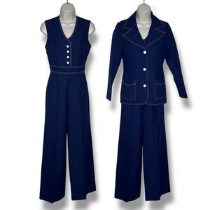Vintage 70s Jerell of Texas Blue Sleeveless Jumpsuit Jacket Women Size 7 Western